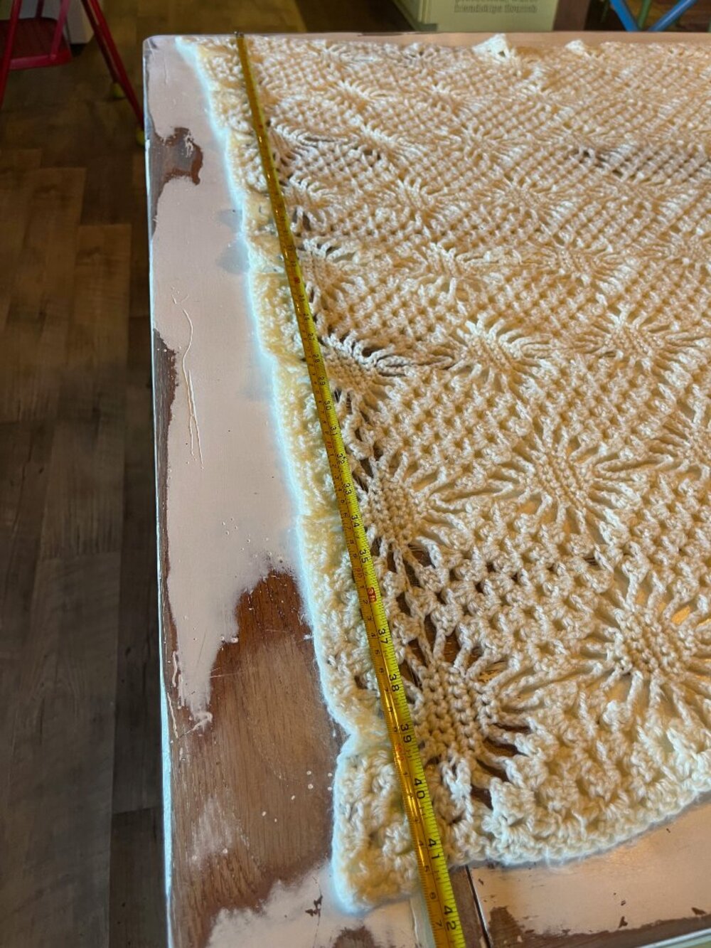 Vintage Handmade Cream Crochet Afghan Throw Blanket Medallion Popcorn Stitch - Picture 10 of 12